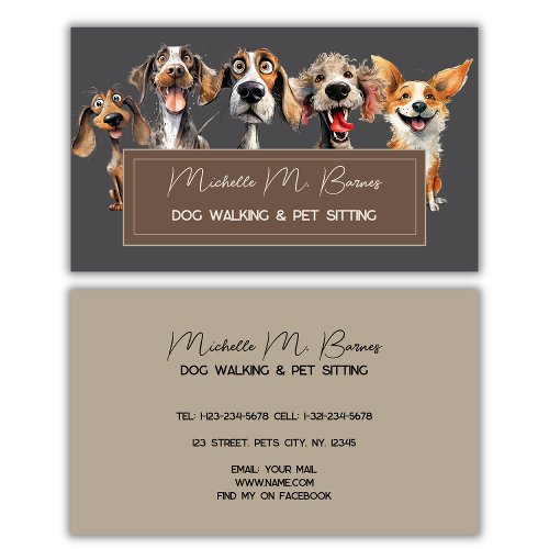 Cute Dog Puppy Walker Groomer Grey Professional Business Card