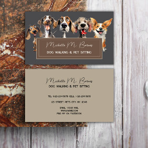 Cute Dog Puppy Walker Groomer Grey Professional Business Card