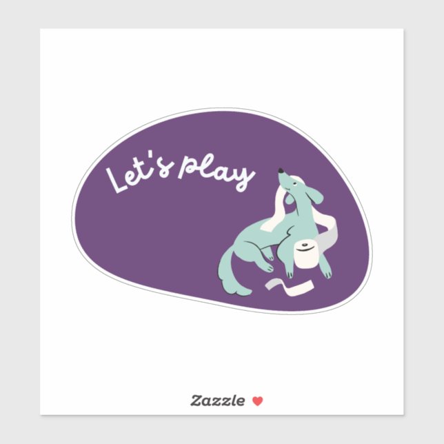 Cute dog, purple and aqua, "let's play!" sticker (Sheet)