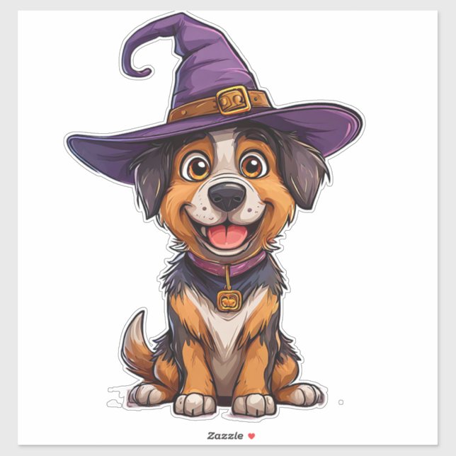 Cute Dog Purple Wizard Hat Halloween Gift Sticker (Sheet)