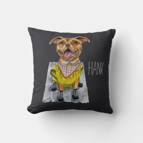 Cute Dog Raincoat Pit Bull Terrier Watercolor Throw Pillow