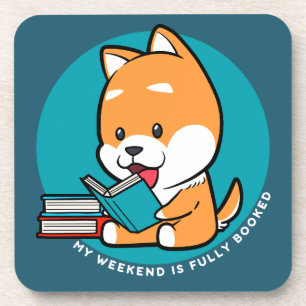 Cute Dog Reading Book Funny Quote Beverage Coaster