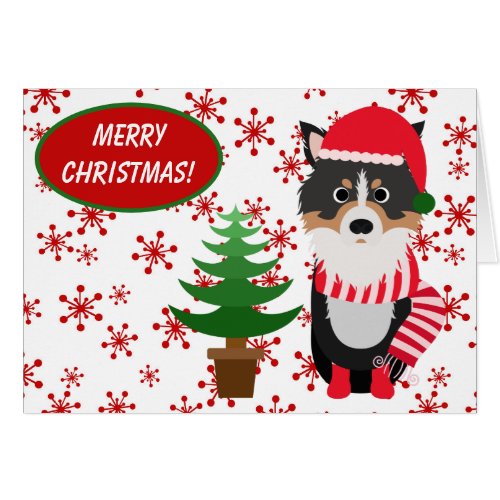 Cute Dog Red Snowflake Christmas Card