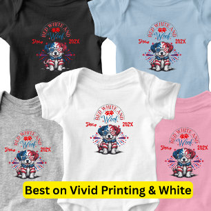 Cute Dog Red White and Woof  Baby Bodysuit