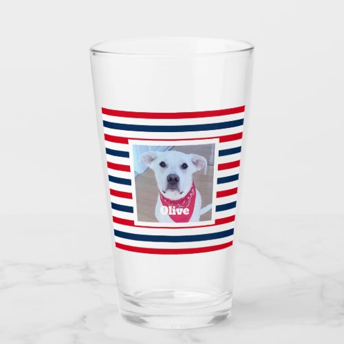 Cute Dog Red White Blue Stripes Patriotic Photo Glass