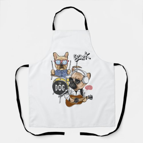 Cute Dog Rock Band Playing Guitar Essential T_Shir Apron