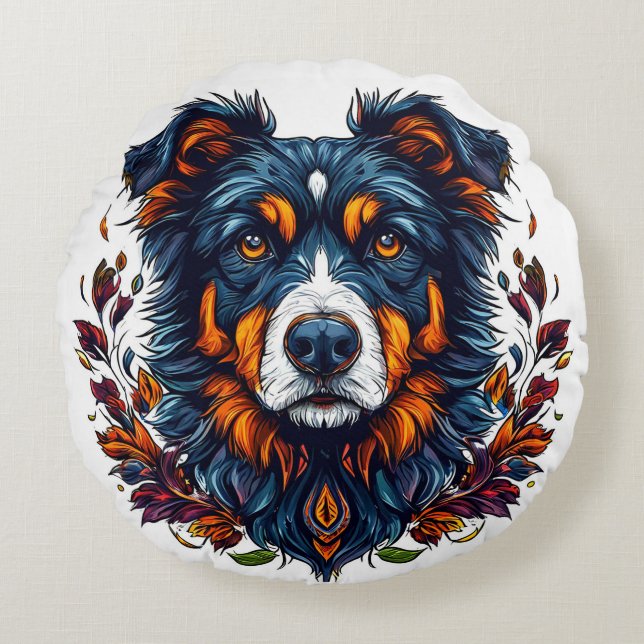 Cute Dog Round Pillow (Front)