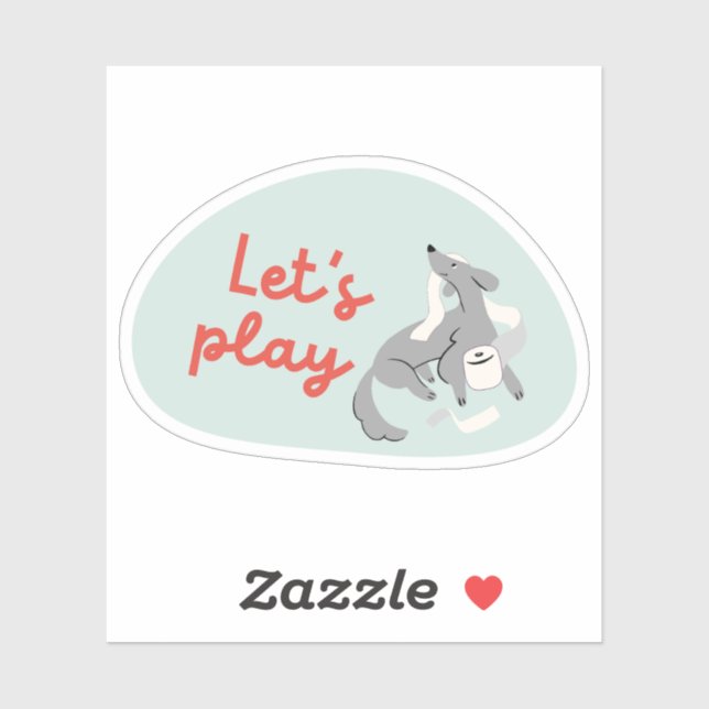 Cute dog, sage green, "let's play!" sticker (Sheet)