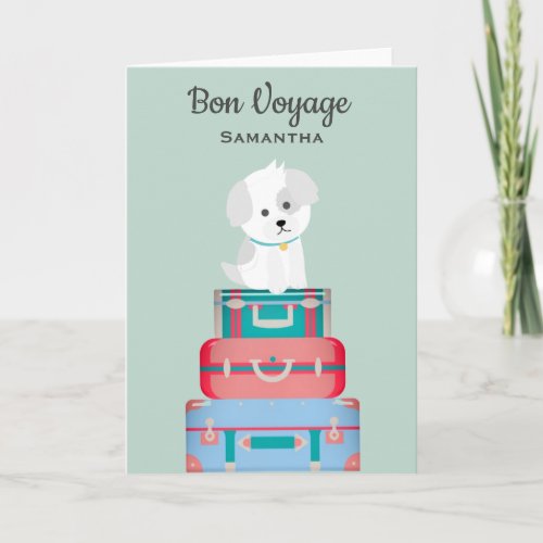 Cute Dog Sat on Suitcases Bon Voyage Custom Card