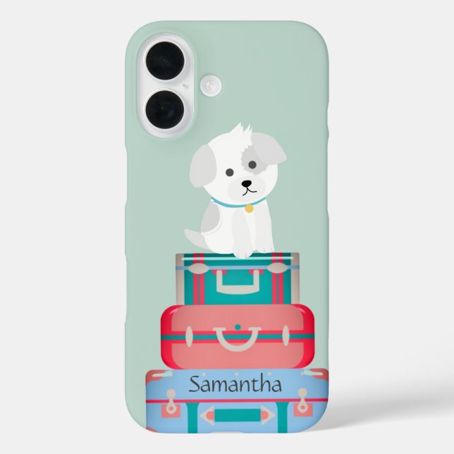 Cute Dog Sat on Suitcases Personalised Case-Mate iPhone Case (Back)