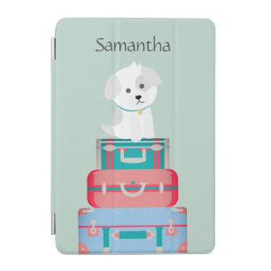 Cute Dog Sat on Suitcases Personalised iPad Mini Cover