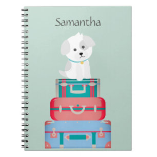 Cute Dog Sat on Suitcases Personalised Notebook