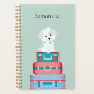 Cute Dog Sat on Suitcases Personalised Planner