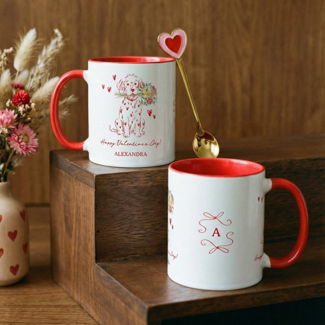 Cute Dog Scribble Bouquet Happy Valentine's Day Mug (Cute Dog Scribble Bouquet Happy Valentine's Day Mug)
