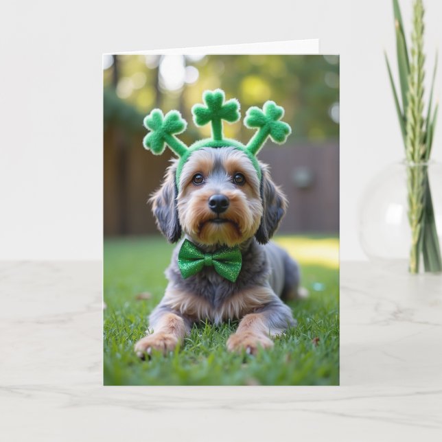 Cute Dog Shamrock Bow Card (Front)