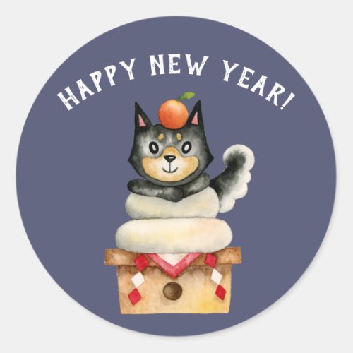 Cute Dog Shiba Inu New Years Classic Round Sticker