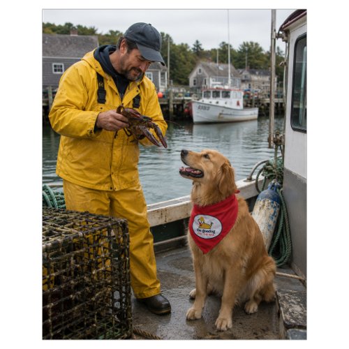 Cute Dog Silhouette Dressed in Lobsterman Gear Pet Bandana Collar