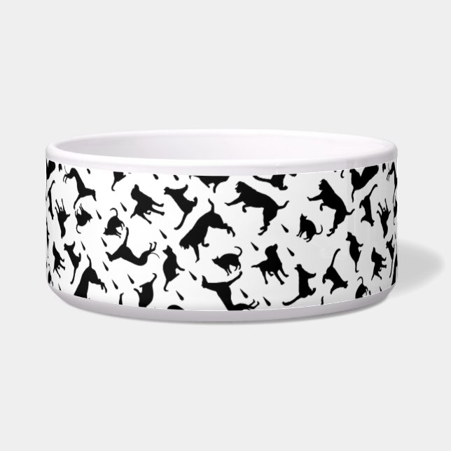 Cute Dog Silhouette Pattern Monochrome Bowl (Front)