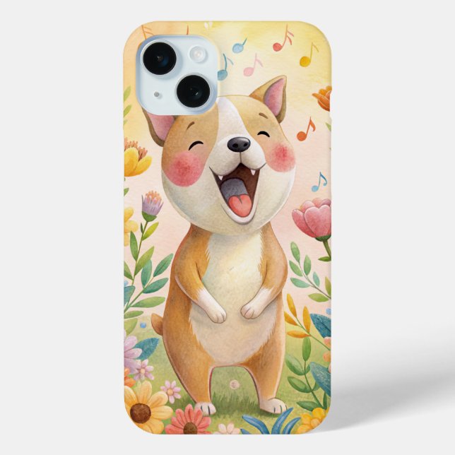 Cute dog singing with flowers Case-Mate iPhone case (Back)