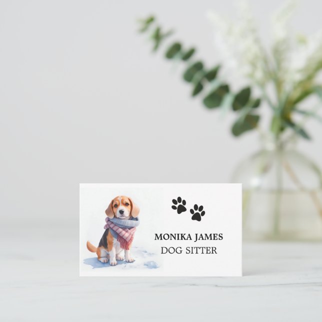 Cute Dog Sitter Business Card (Standing Front)