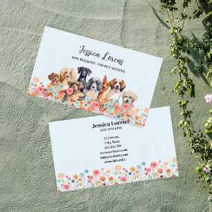 Cute Dog Sitter, Pet Groomer, Veterinarian, Floral Business Card