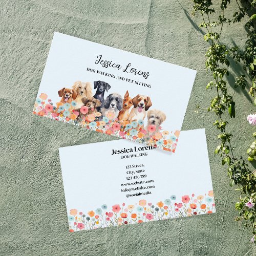 Cute Dog Sitter Pet Groomer Veterinarian Floral Business Card