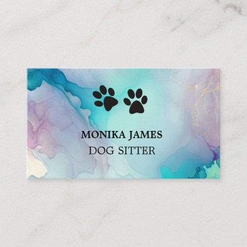 Cute Dog Sitter Watercolor Blue Purple Splash Business Card