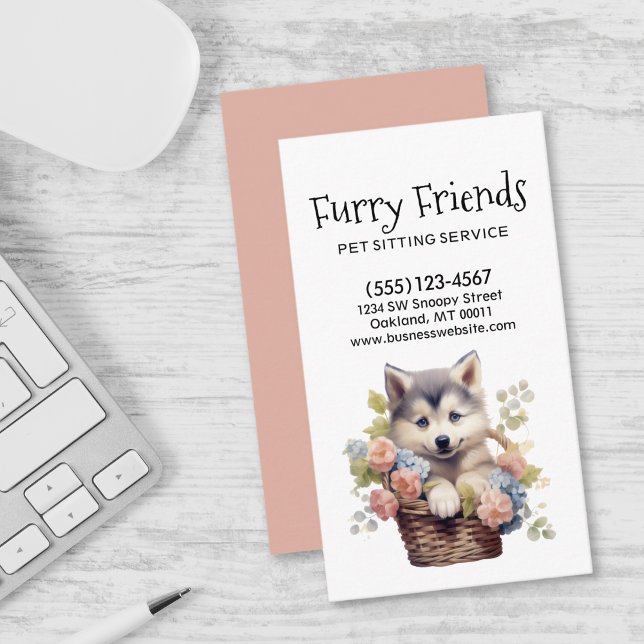 Cute Dog Sitting Pet Service Watercolor Business Card (Creator Uploaded)