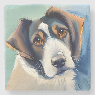Cute Dog Sketch Portrait Stone Coaster