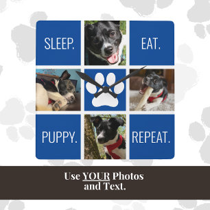 Cute Dog Sleep Eat Repeat Animal Lover's Modern Square Wall Clock
