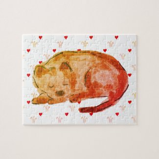 Cute Dog Sleeping Hearts Watercolor