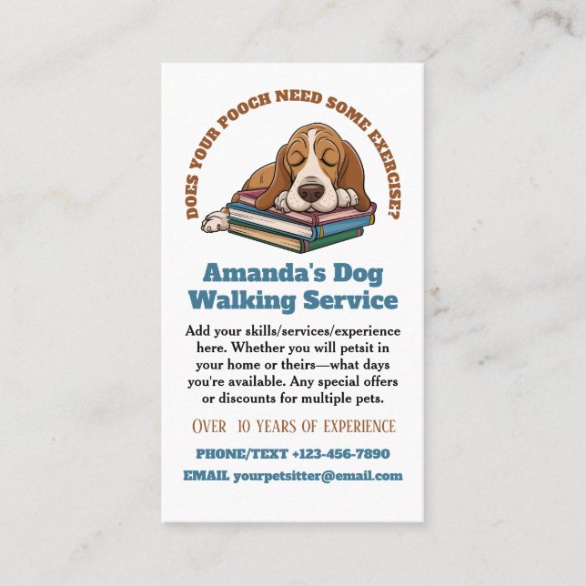 Cute Dog Sleeping on Books Pet Sitting Business Card (Front)