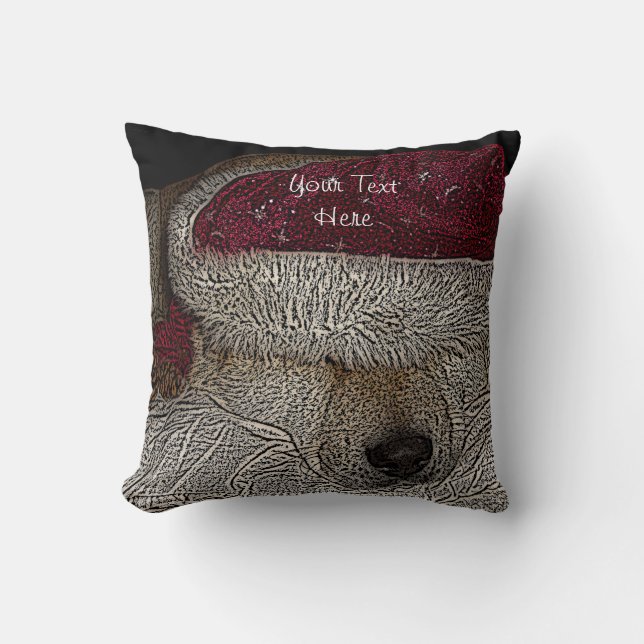 Cute dog sleeping while dressed for christmas throw pillow (Front)