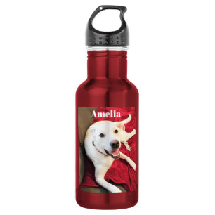 Cute Dog Smiling Photo Funny Red and White Stainless Steel Water Bottle