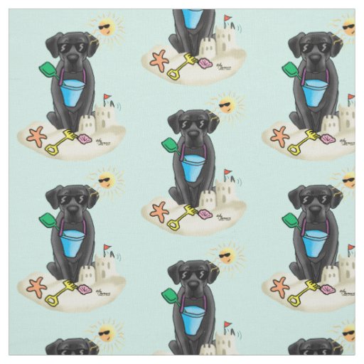 Cute Dog - Summer Beach Black Labrador Retriever Fabric