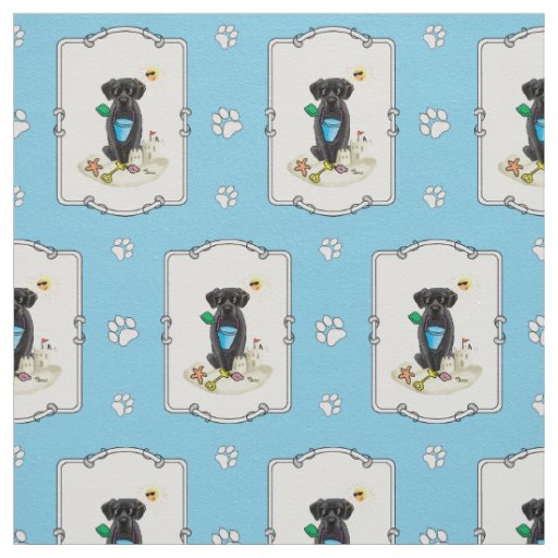 Cute Dog - Summer Beach Black Labrador Retriever Fabric