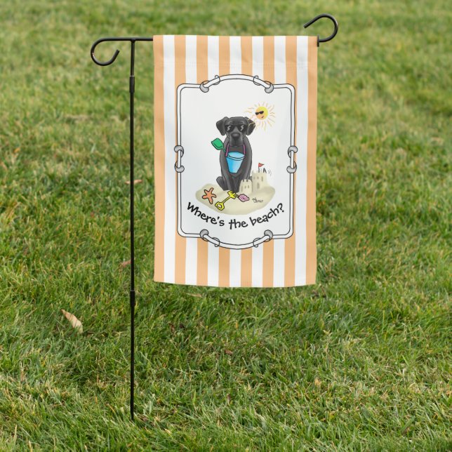 Cute Dog - Summer Beach Black Labrador Retriever Garden Flag (In SItu)