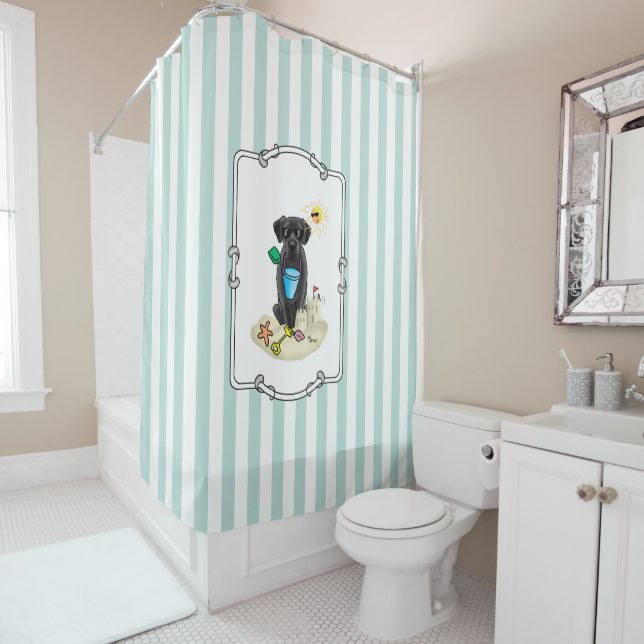 Cute Dog - Summer Beach Black Labrador Retriever Shower Curtain (In Situ)