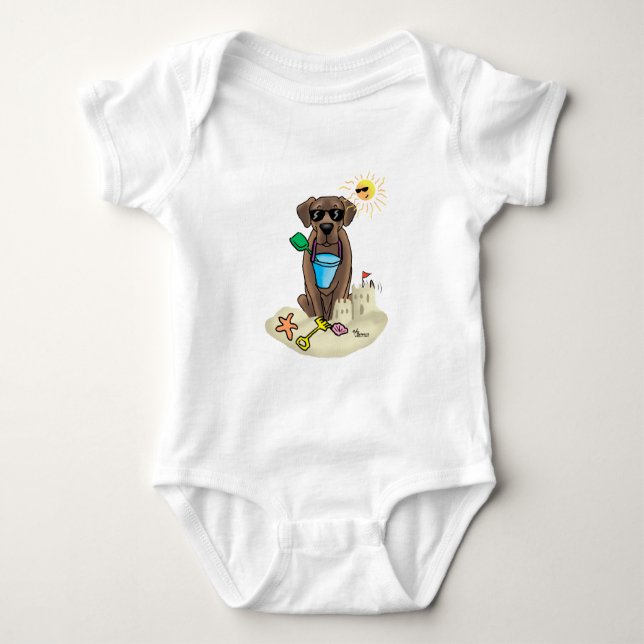 Cute Dog Summer Beach Chocolate Labrador Retriever Baby Bodysuit (Front)