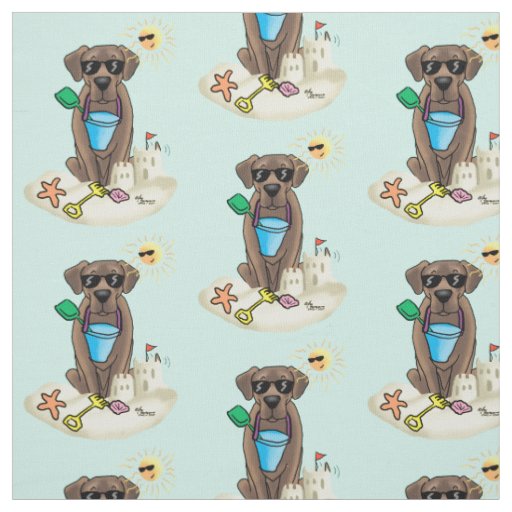 Cute Dog Summer Beach Chocolate Labrador Retriever Fabric
