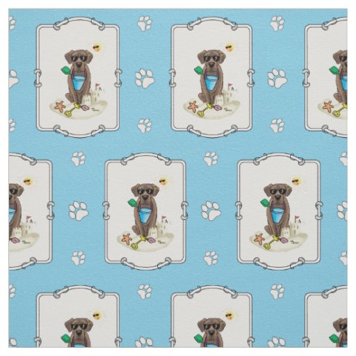 Cute Dog Summer Beach Chocolate Labrador Retriever Fabric