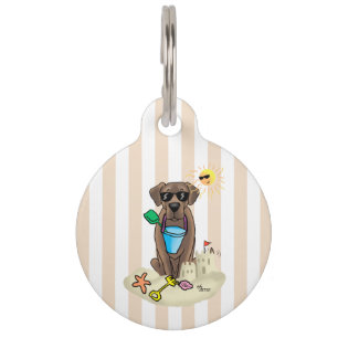 Cute Dog Summer Beach Chocolate Labrador Retriever Pet ID Tag