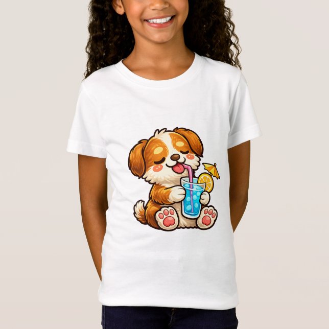 Cute Dog Summer Drink T-Shirt (Front)