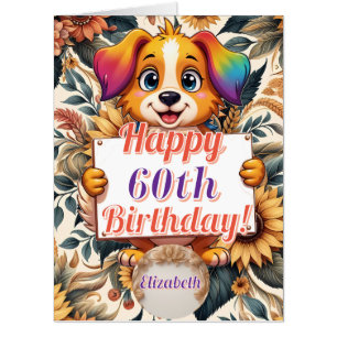 Cute Dog Sunflowers Floral Personalized Card