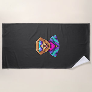 Cute Dog Sunglasses Retro Neon Art_1 Beach Towel