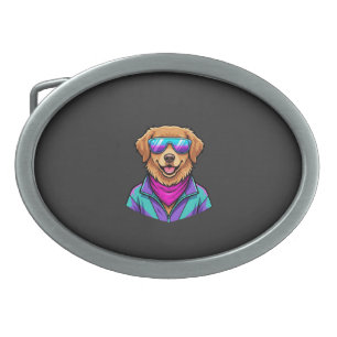 Cute Dog Sunglasses Retro Neon Art_1 Belt Buckle