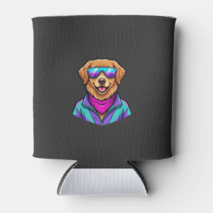 Cute Dog Sunglasses Retro Neon Art_1 Can Cooler