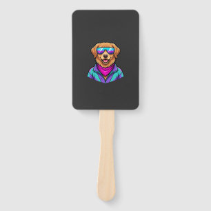 Cute Dog Sunglasses Retro Neon Art_1 Hand Fan