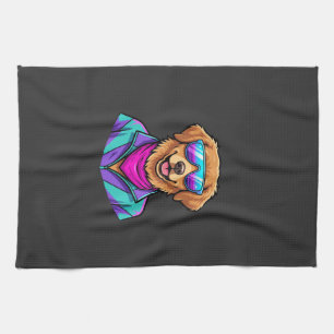 Cute Dog Sunglasses Retro Neon Art_1 Kitchen Towel