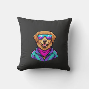 Cute Dog Sunglasses Retro Neon Art_1 Throw Pillow